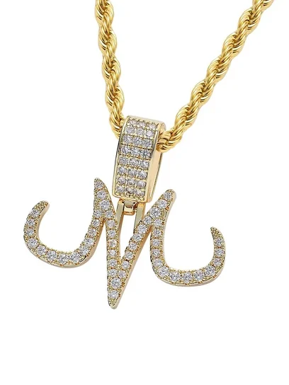 Gold-coloured rope chain and letter M pendant on white